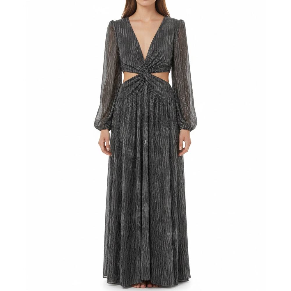 NWT Ramy Brook Lebron Long-Sleeve Twisted Cut-Out V-Neck Maxi Gown Black Size 2